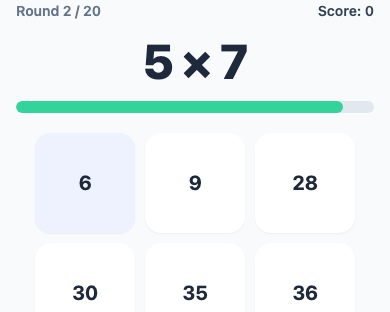 X Blitz mid-game: 5 x 7, same nine-answer grid, round two of twenty.